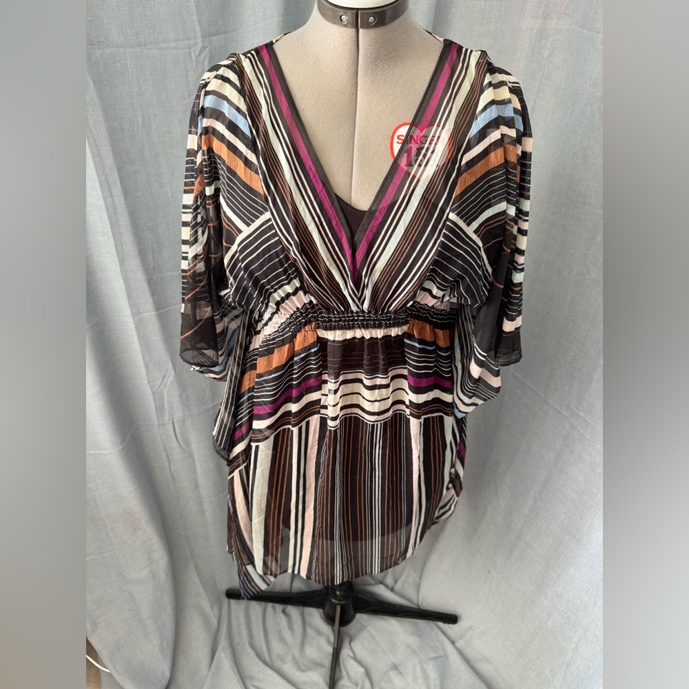 White House Black Market Multicolor Striped V-Neck Dress